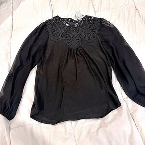 New w/Tags -🖤White House Black Market Top…Size:Small Openwork Lace Trim Blouse